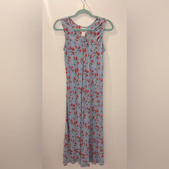 Vintage April Cornell Sleeveless Blue Floral Midi Dress – Size Small - Picture 3 of 6